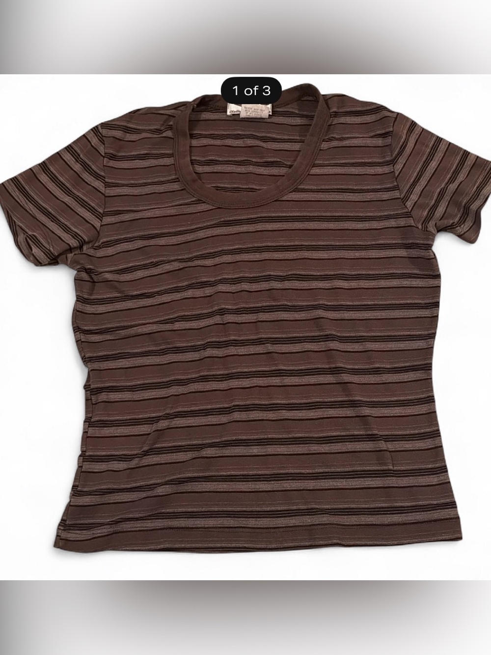 VTG 90s RAD Clothing Weavers Brown Striped Baby Tee Scoop Neck Ribbed Top Sz M